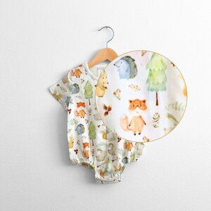 NWT Cute Short Sleeve Baby Onesies One-Piece Romper Unisex Woodland Animal 9-12M